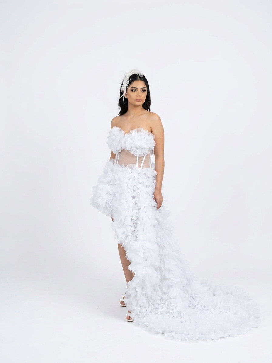 Hand-Embroidered Floral Gown | Premium Tulle & Satin