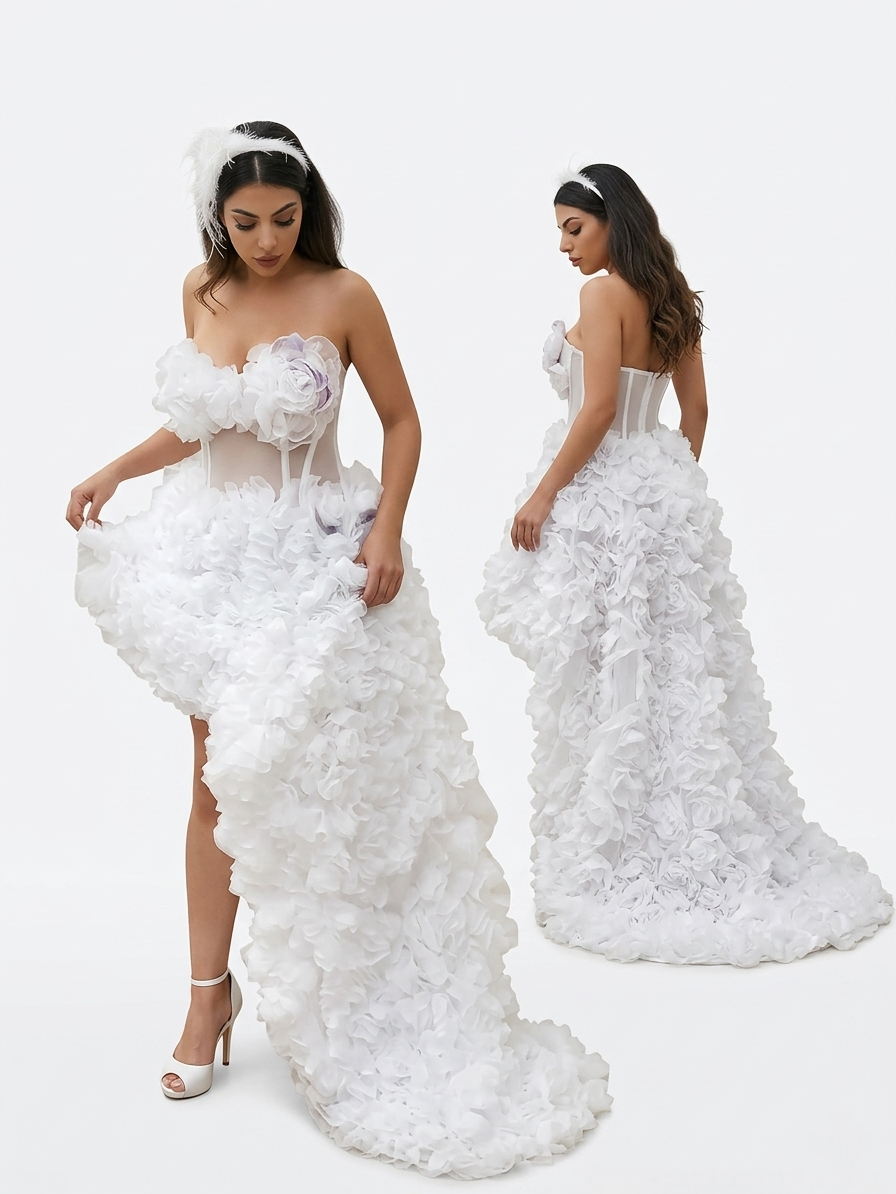 Hand-Embroidered Floral Gown | Premium Tulle & Satin