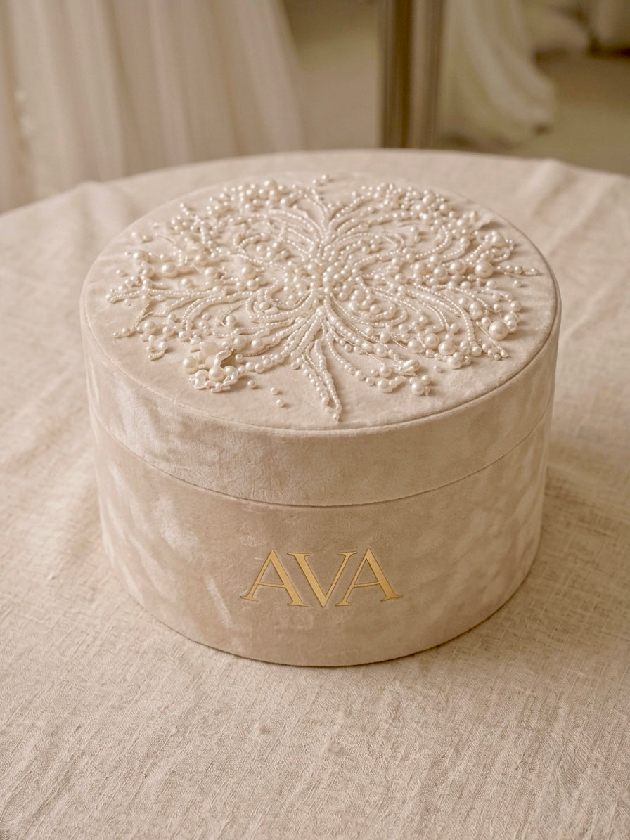 Ava Elite | Signature Hand-Embellished Pearled Velvet Bridal Box