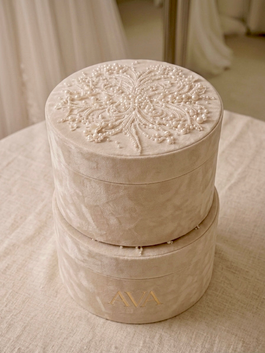 Ava Elite | Signature Hand-Embellished Pearled Velvet Bridal Box