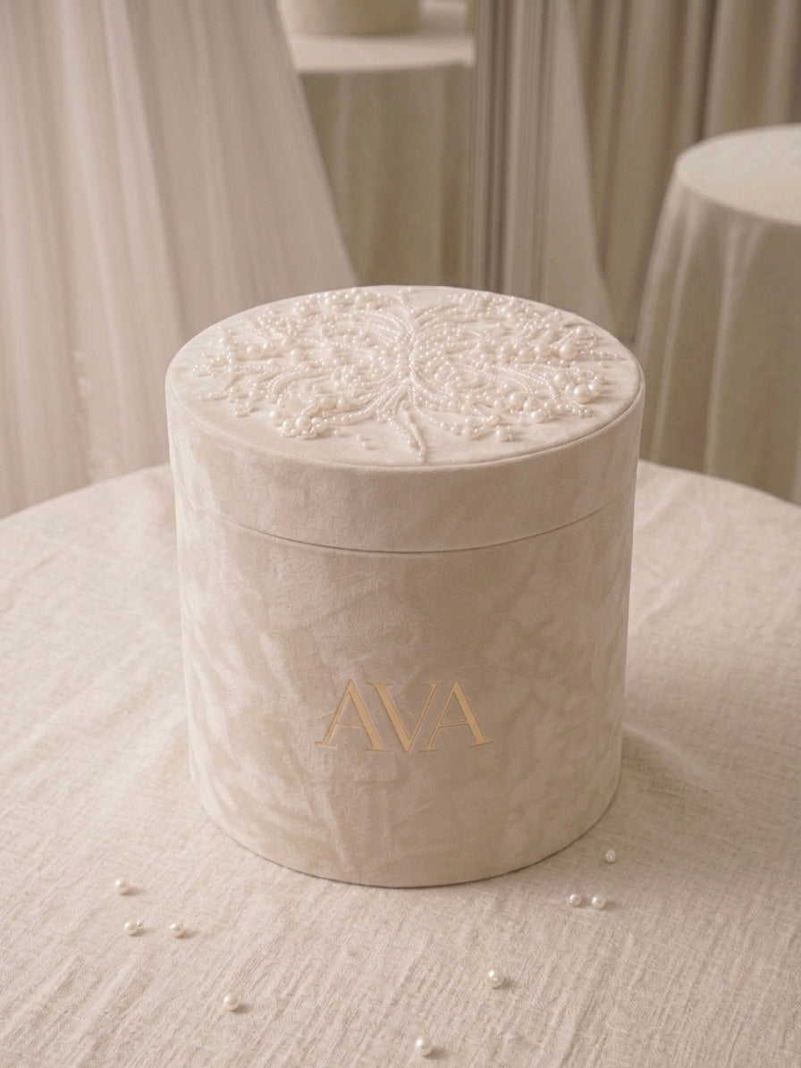 Ava Elite | Signature Hand-Embellished Pearled Velvet Bridal Box