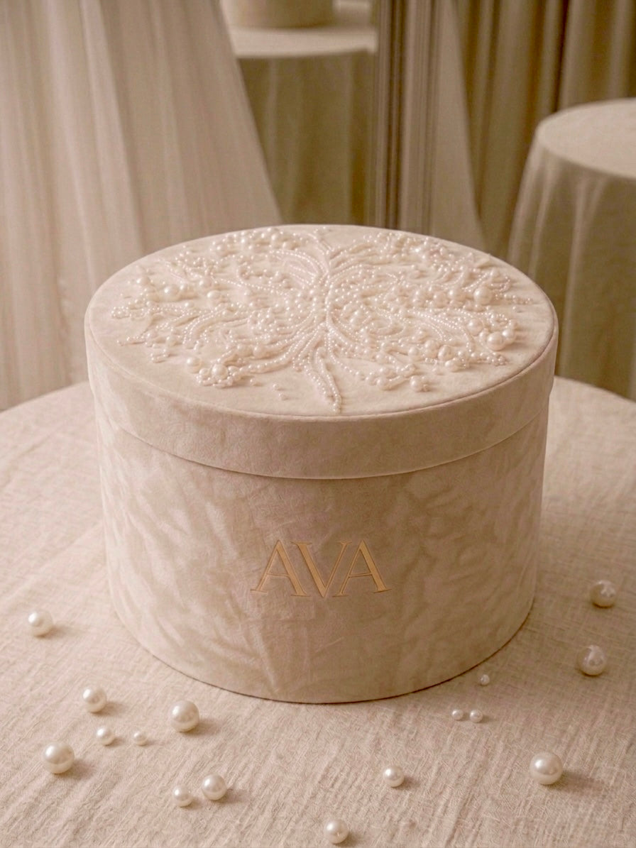 Ava Elite | Signature Hand-Embellished Pearled Velvet Bridal Box
