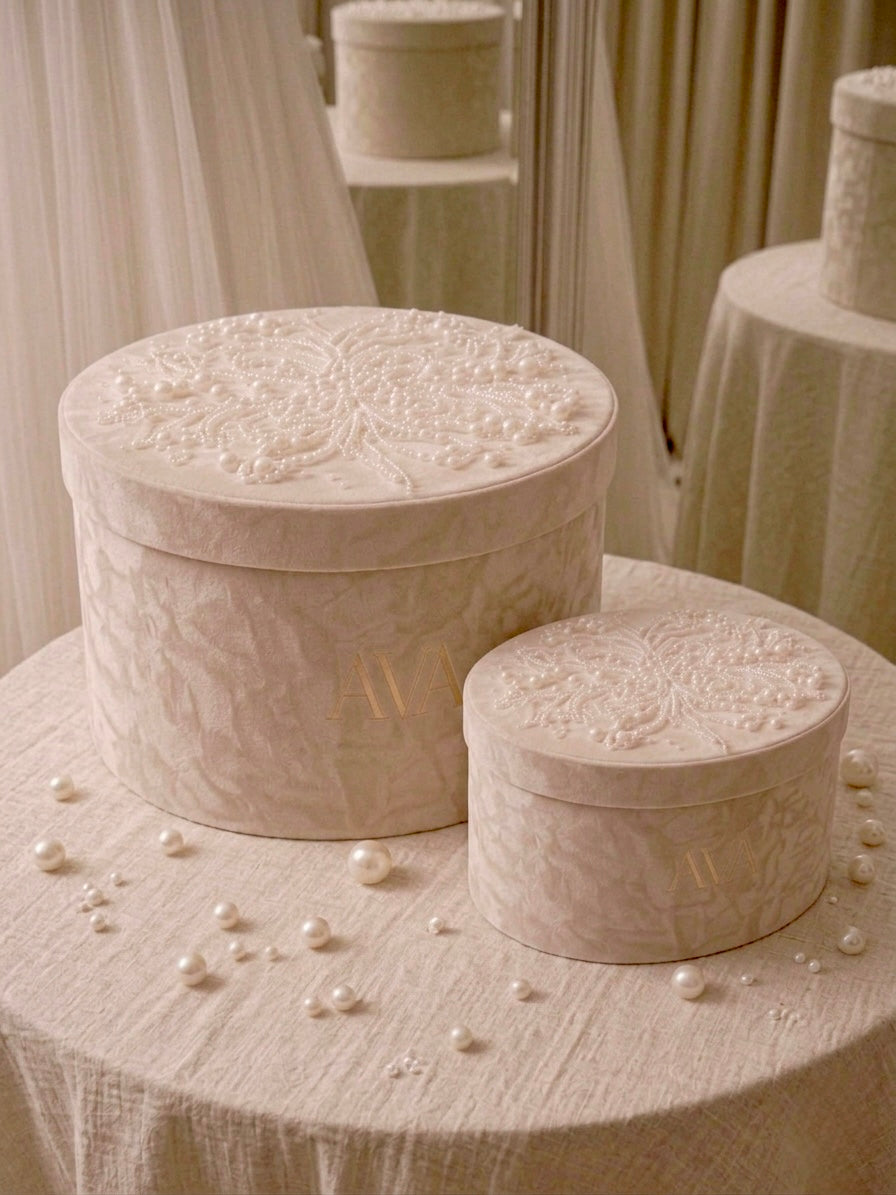 Ava Elite | Signature Hand-Embellished Pearled Velvet Bridal Box