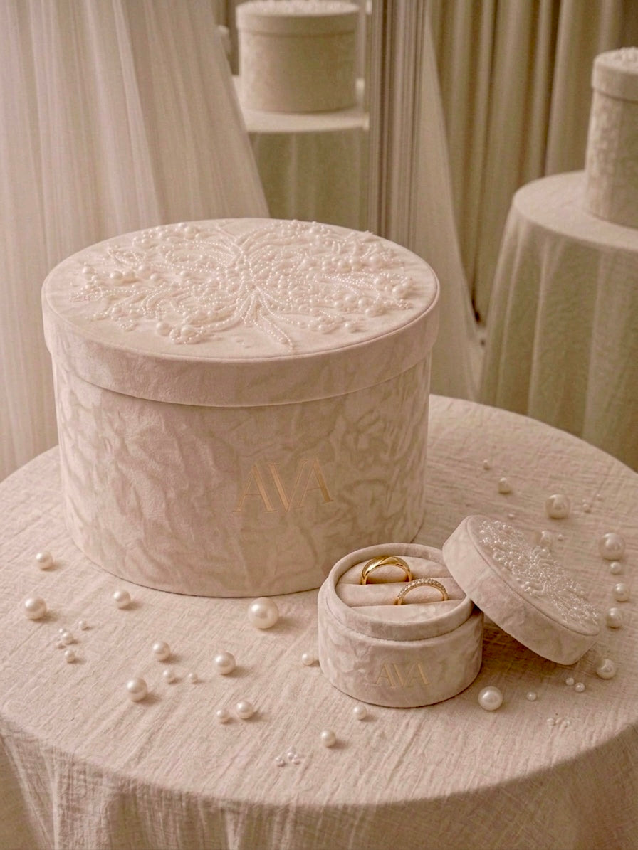 Ava Elite | Signature Hand-Embellished Pearled Velvet Bridal Box